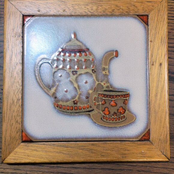 Vintage Mexican Tile Trivet, Handcrafted Wooden Frame  Vintage Southwestern Tile Trivet With Wood Frame